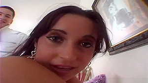 Adorable busty Dasani giving a hot handjob