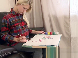 Alecia Fox paints on her couch and masturbates