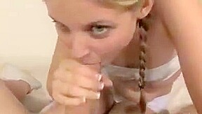 Amateur - PigTail Hottie college girl BJ JackOff