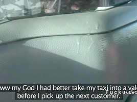 Amateur threesome sex in fake taxi