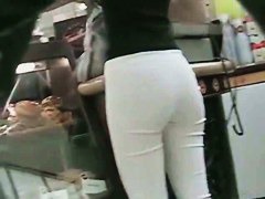 Amaziong hot blonde with tight white pants