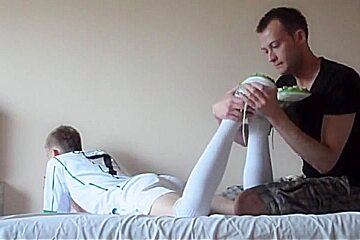 Authentic footballer foot worship