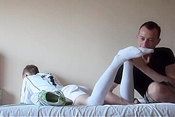 Authentic footballer foot worship