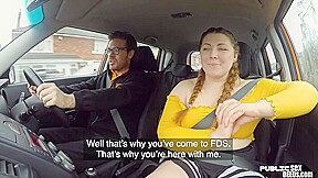 BBW amateur slut fucked outdoor in car by driving instructor