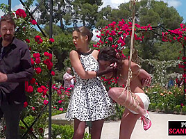 BDSM naked babe public whipped and exposed outdoor