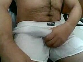 Bear in boxers with nice cock jerking off