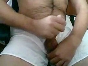 Bear in boxers with nice cock jerking off