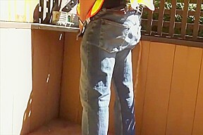 Beefy worker jerks off