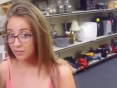 Bigtitted pawnshop amateur in spex fucks guy