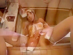 Blonde babe in lingerie gets drenched with nasty jizz shots