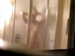 Blonde babe shower scenes spied through window
