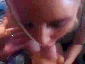 Blonde girlfriend sucks cock and swallows cum