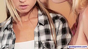 Blonde stepmom seduces teens 18+ for an intimate 3some fucking