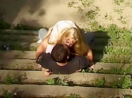 Blonde teen 18+ Given A Facial Outside