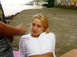 Blonde teen 18+ Given A Facial Outside