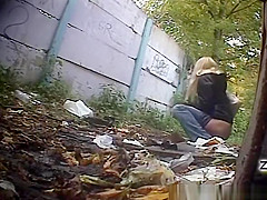 Blonde woman pees twice