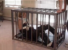 Bondage girl in cage
