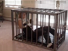 Bondage girl in cage