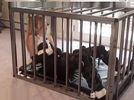 Bondage girl in cage