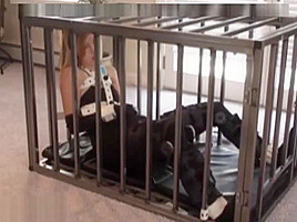 Bondage girl in cage