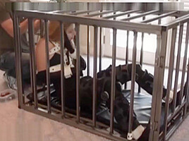 Bondage girl in cage