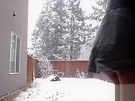 Brunette in Green Jacket and Fur Hood Masturbation
