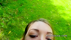 Busty blonde fucks till facial outdoor