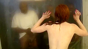 Busty redhead teen 18+ suprised by a three black friends