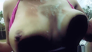 Busty teens 18+ in sexy bikinis wash car and clean a cock