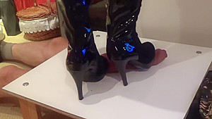 CBT under cruel high heels  crushing, finished with cumshot