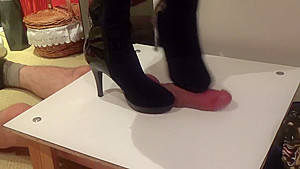 CBT under cruel high heels  crushing, finished with cumshot