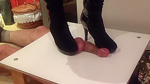 CBT under cruel high heels  crushing, finished with cumshot