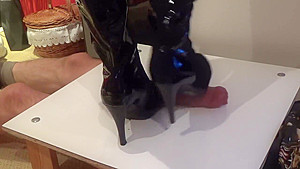 CBT under cruel high heels  crushing, finished with cumshot