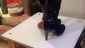 CBT under cruel high heels  crushing, finished with cumshot