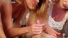 CFNM femdoms tugging and sucking subject in kinky group