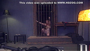 Caged busty busty babe throated by dom