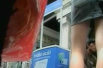 Chubby blonde whore walking the streets in a short skirt and things beneath