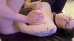 Collared girl with big tits gets fucked and facialed