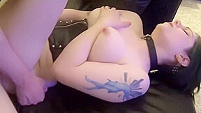 Collared girl with big tits gets fucked and facialed