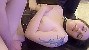 Collared girl with big tits gets fucked and facialed