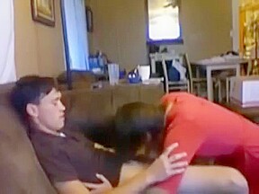 College girl barebacks her boyfriend on the couch