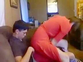College girl barebacks her boyfriend on the couch
