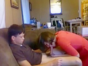 College girl barebacks her boyfriend on the couch
