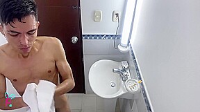 Colombian With Huge Cock Shaves In The Bathroom