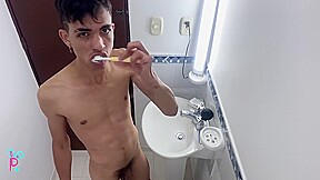 Colombian With Huge Cock Shaves In The Bathroom