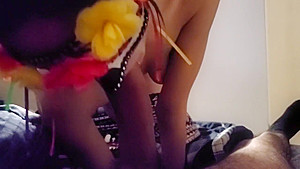 Cute 18 year old takes cumshot on tits and sucks Step daddy's cock
