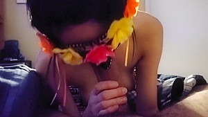 Cute 18 year old takes cumshot on tits and sucks Step daddy's cock