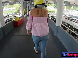Cute Thai amateur teen 18+ girlfriend go karting and recorded on video after