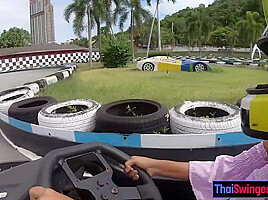 Cute Thai amateur teen 18+ girlfriend go karting and recorded on video after