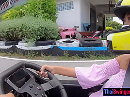 Cute Thai amateur teen 18+ girlfriend go karting and recorded on video after